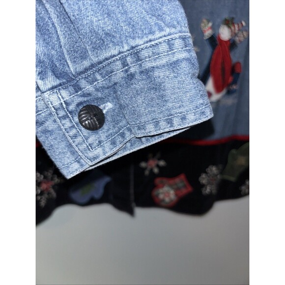 Quizz Again Blue Jean Women’s L Christmas Embroidered Winter Snowmen Shirt EUC - Picture 4 of 8